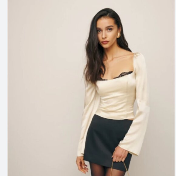 NWOT Reformation Rita Silk Top Cream - Picture 2 of 7